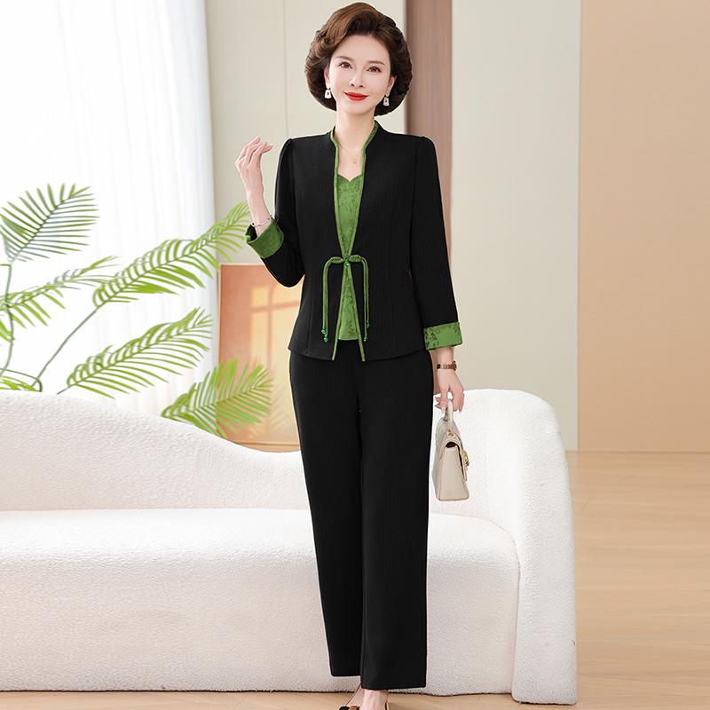 

2026 Spring Suit: Stylish Two-Piece Top Set for Middle-Aged and Elderly Women 2XL зелёный