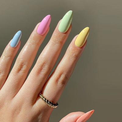 24Pcs/Set Quick Nails Rainbow Color Solid Color False Nials Sticker Wearable Waterproof Manicure Finished Nails