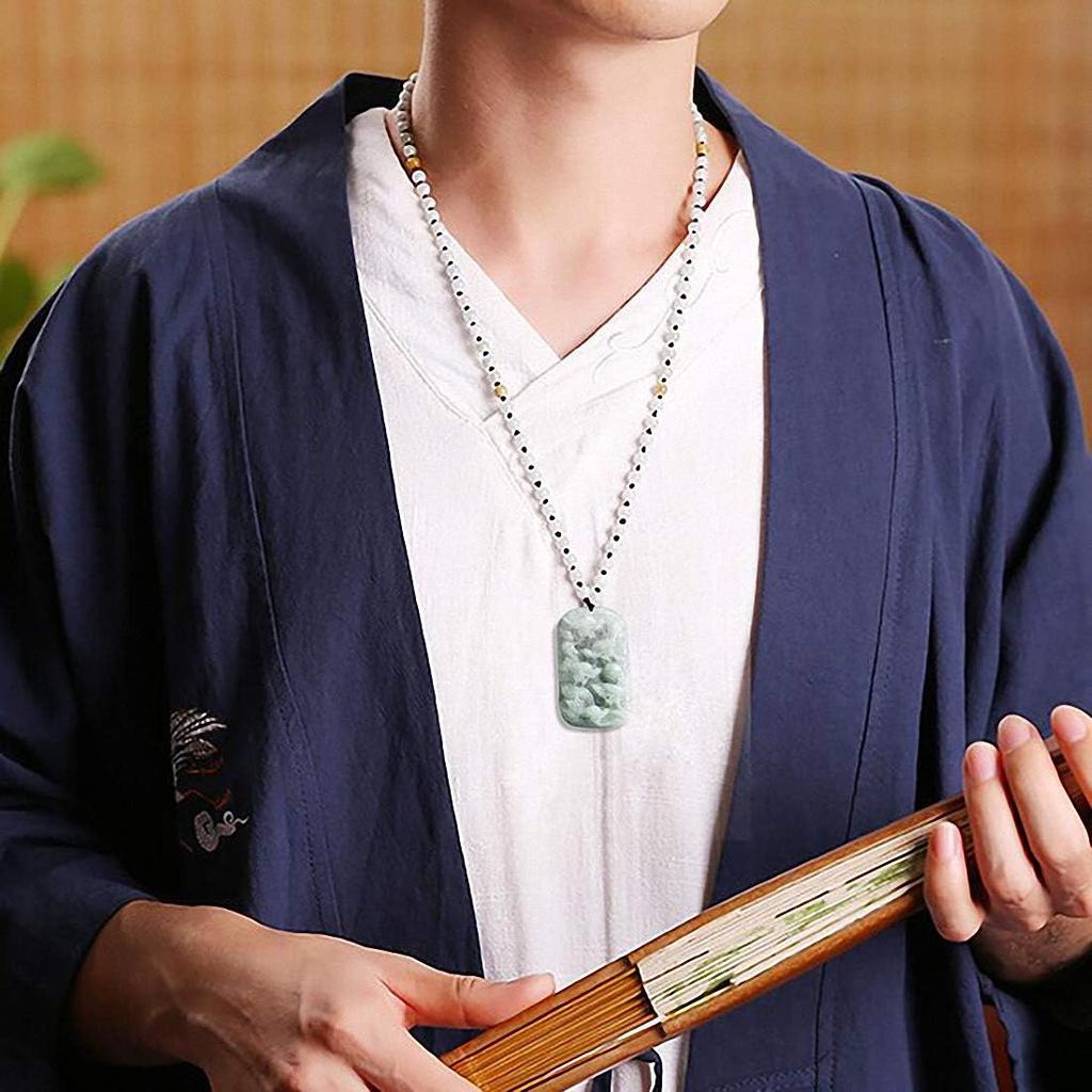 Natural Green Jade A-Grade Jadeite Carved 9 Royal Dragon Pendant Amulet