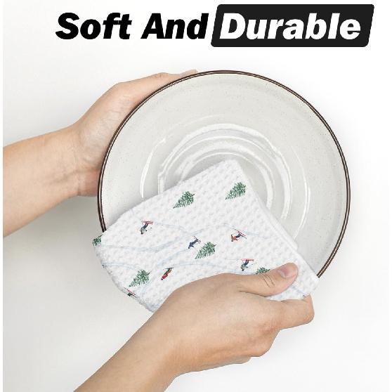 Artoid Mode Xmas Trees Cable Car Ski Winter Bar Kitchen Towels, 12x24 Inch Quick Dry Microfiber Cloth Dish Towels for Kitchen Drying Set of 2