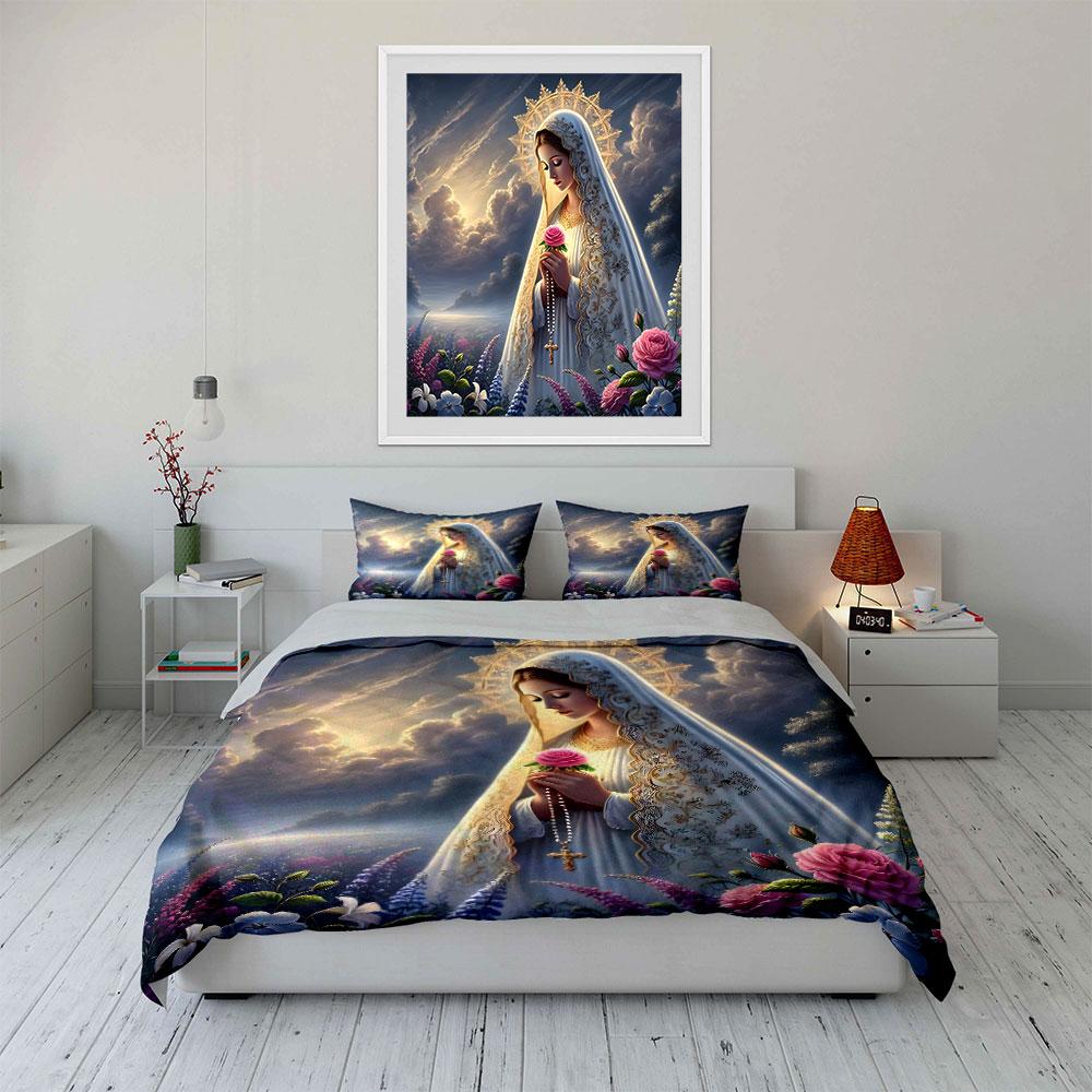 Religious Figure with Roses. Bedding Sets Duvet Cover Sets Duvet Covers Pillowcases(1 * Duvet Cover 2 * Pillowcases Without Duvet Insert)