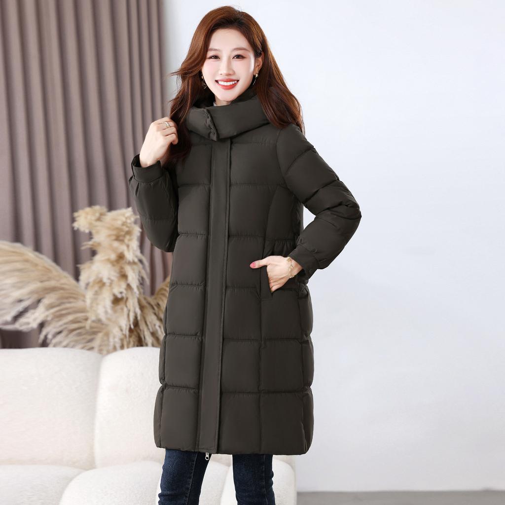 Winter new thickened hooded large size medium and long women's clothing fashionable versatile warm down cotton clothes women's coat