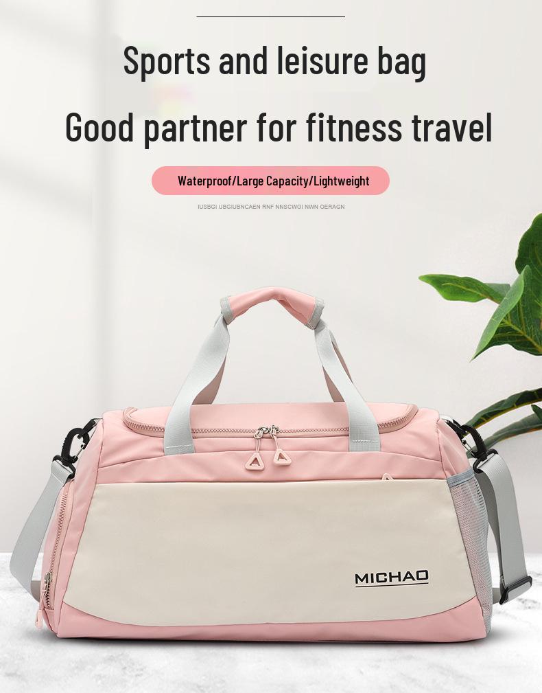 Women's Large Capacity Gym Bag with Wet/Dry Separation - Print Logo, Sports, Hand Luggage, Short Trips, Swimming Bag