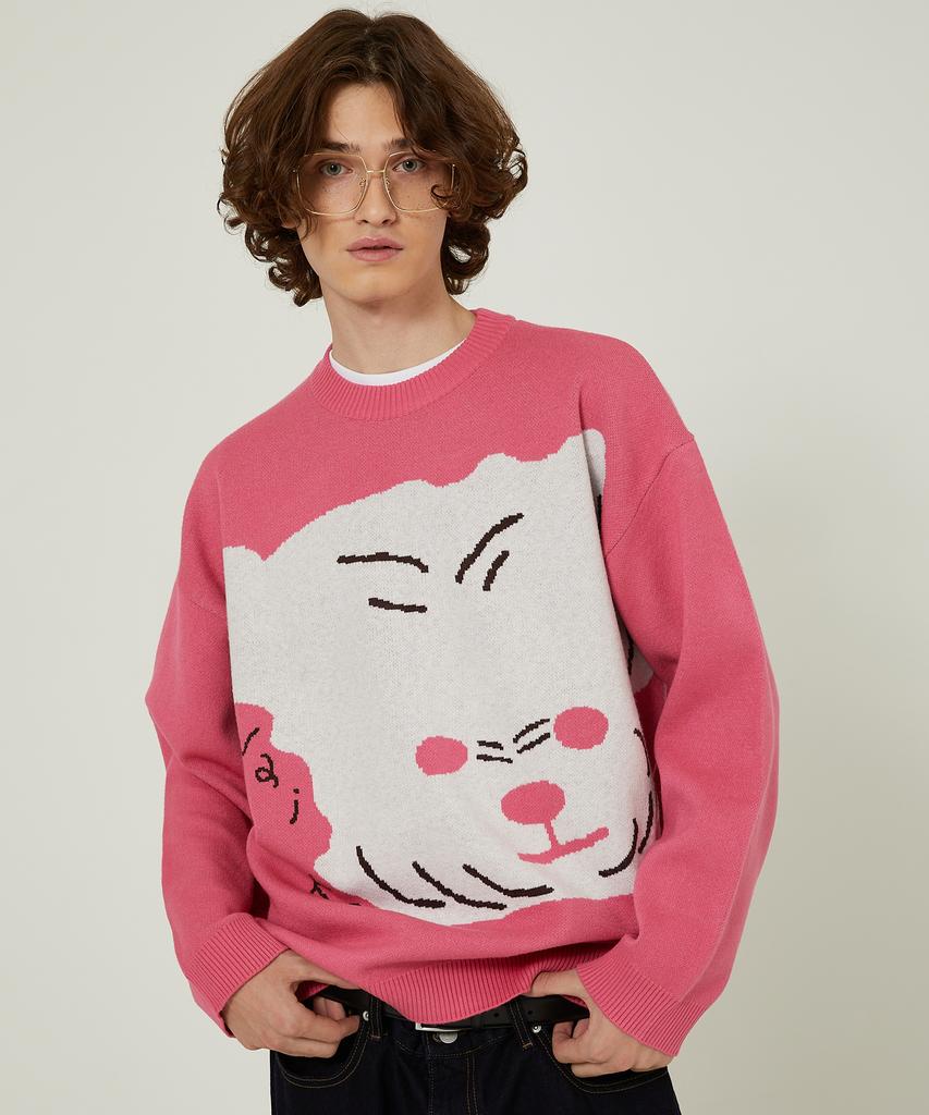 WAIKEI Maltese Big Graphic Knit Pink