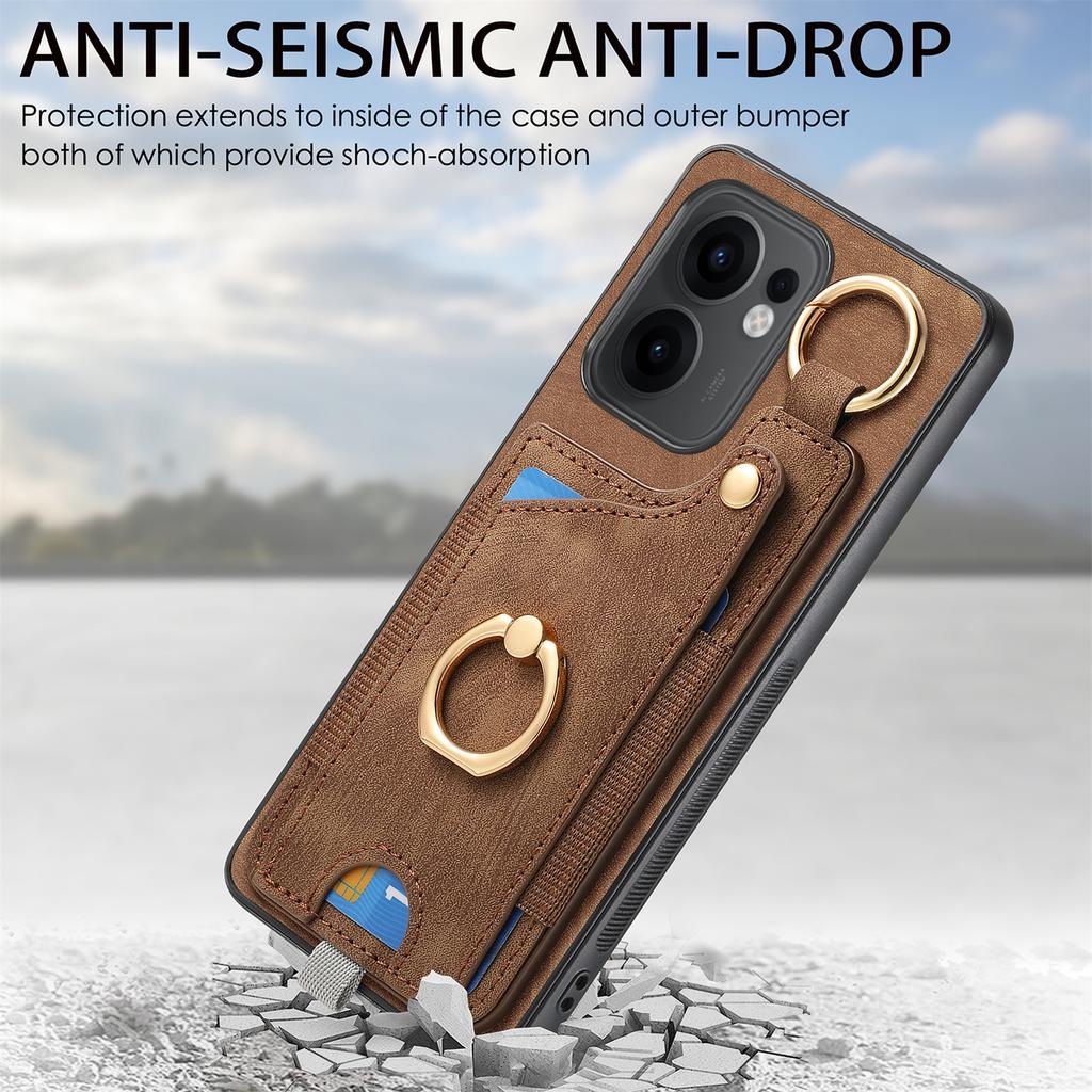 For Oppo Reno13 F 5G (Reno 13 FS 5G)/4G Retro Leather Phone Back Cover with Card Slots and Ring Holder