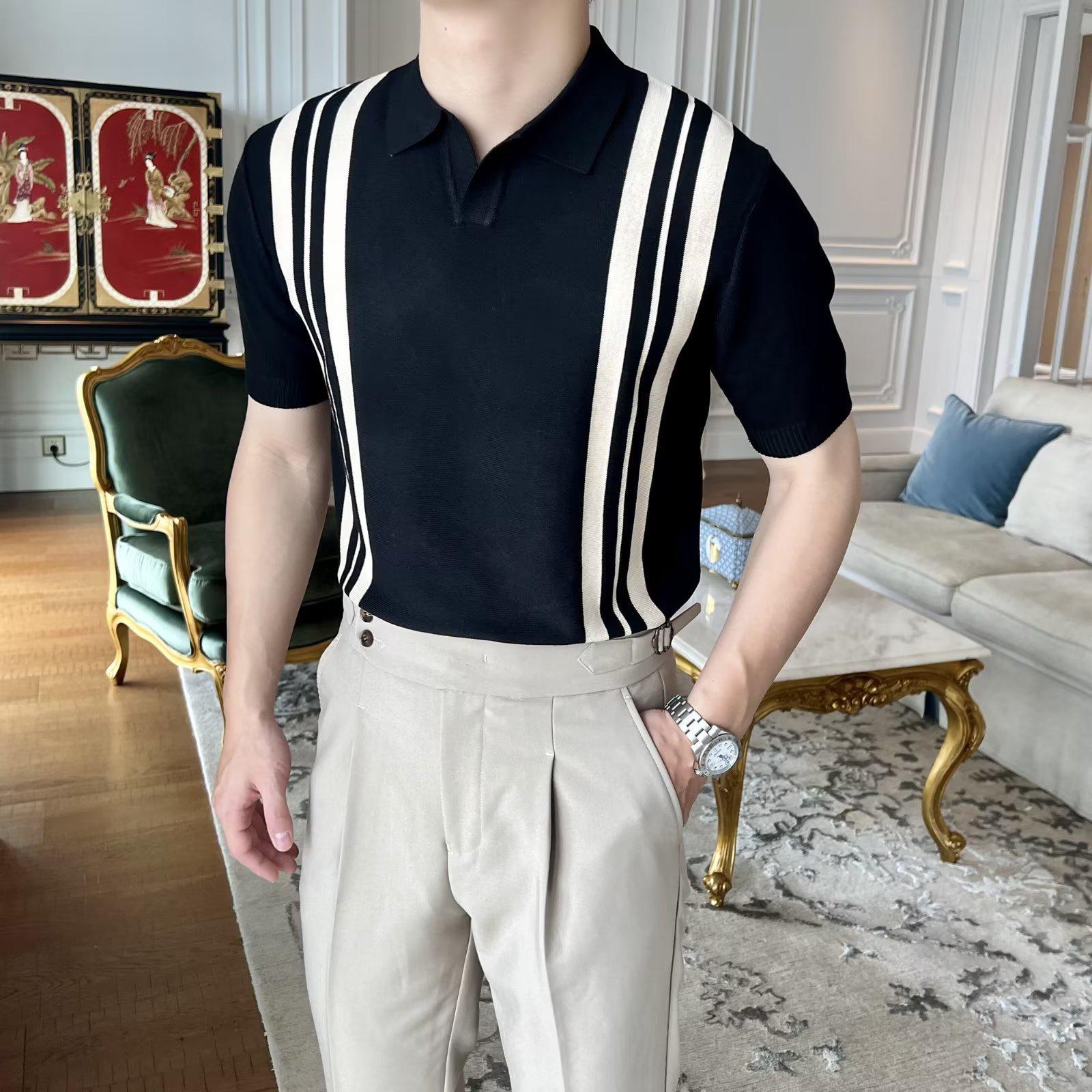 

2023 Мужская Модная Японская Молодежная Футболка ПОЛО - Простая, Однотонная, с Коротким Рукавом на Лето 3XL чёрный