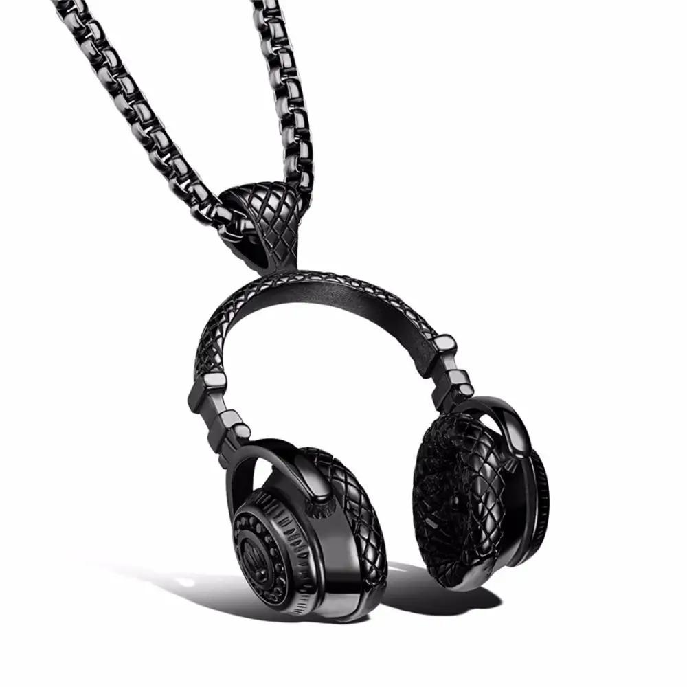 Free Fan DJ Music Headphone Pendant Necklace Long Chain Men Women Hip Hop Jewelry Rock Headset Necklace Male Gift S110