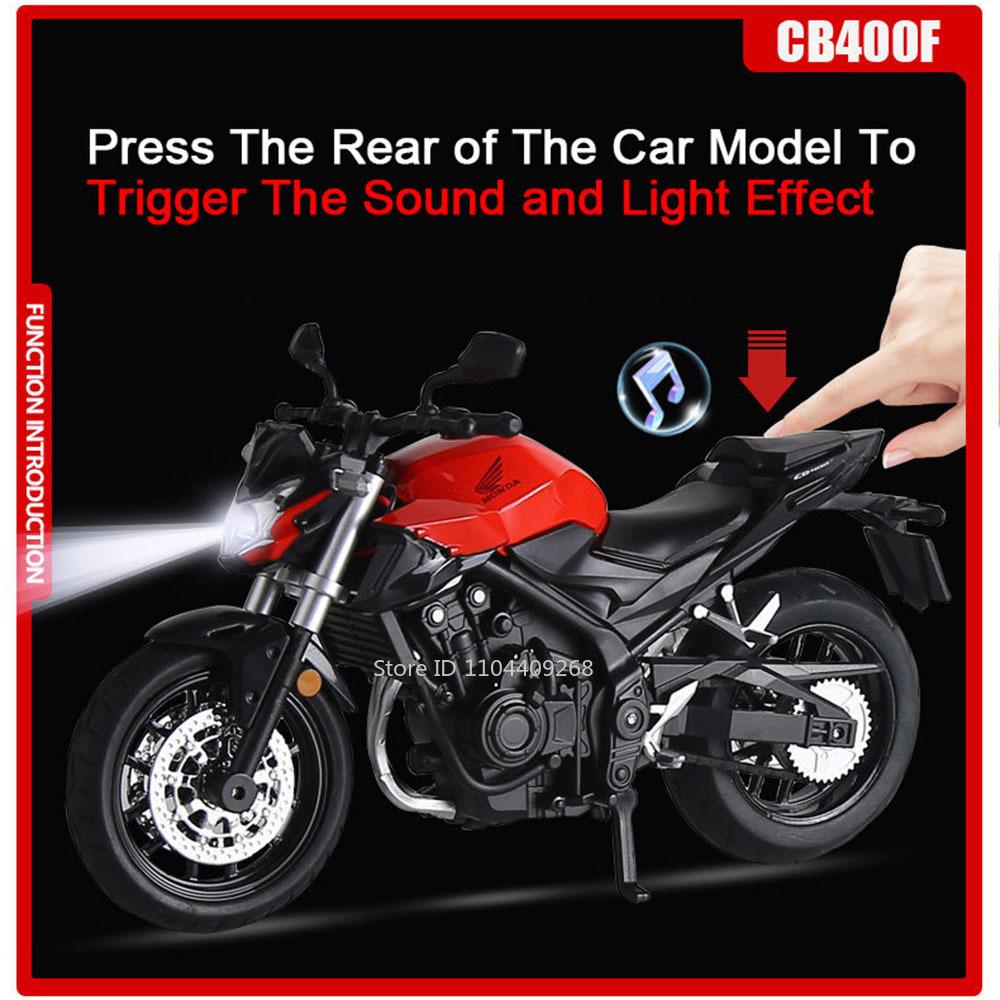 1:12 Honda CB400F CBR1000 Motorcycle Model Toy Car Metal Body Rubber Tires Shock Absorption Motor Models Birthday Presents