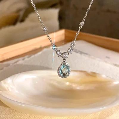 Water Drop Zircon Chain Necklace Women's Light Luxury Niche Internet Celebrity Style Simple Versatile Collarbone Chain