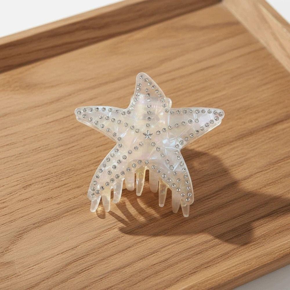 Rhinestone-inlay Starfish Hair Claw Five Pointed Star Acetic Acid Hair Claw  Ponytail Holder