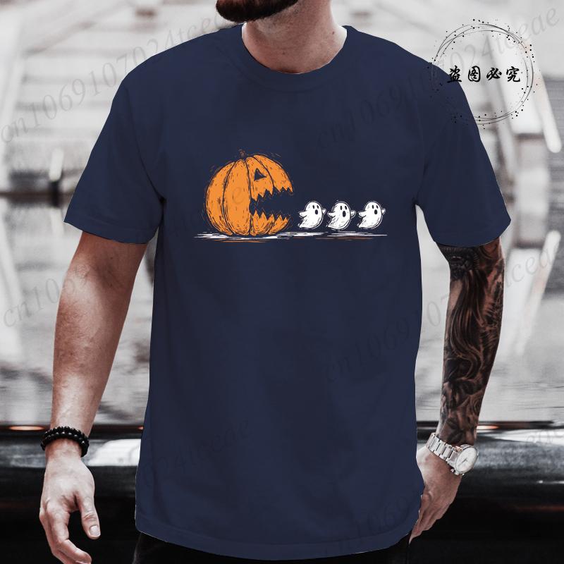 Summer Unisexs Tshirt Casual Funny Halloween Pumpkin Eat Ghost Print Unisex Tshirt Oneck Tops For Unisex Short Sleeve Male Tee Shirt