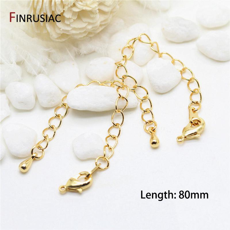 DIY Bracelet Necklace Making Supplies 14K Gold Plated Brass Lobster Clasps Tail Extender 80mm Chains for Jewelry Making Findings 5 Pcs