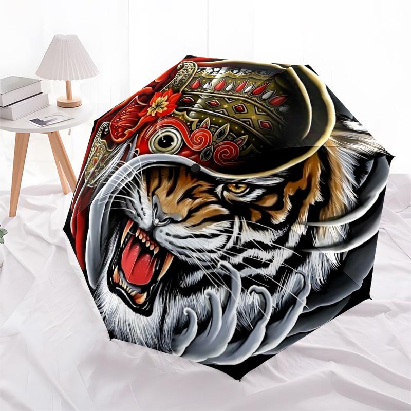 1pc Tiger Mask Automatic Opening/closing Umbrella, Reinforced 8-Rib Construction, Compact Travel Umbrella Yy250808135