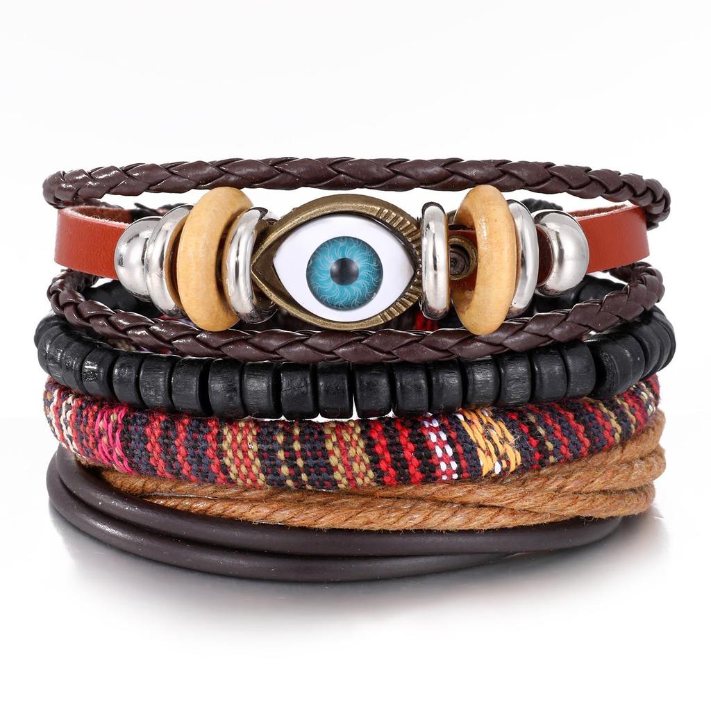 European & American Handmade Braided Leather Bracelet Set: Men's Hip Hop Punk Vintage Multi-layer Jewelry