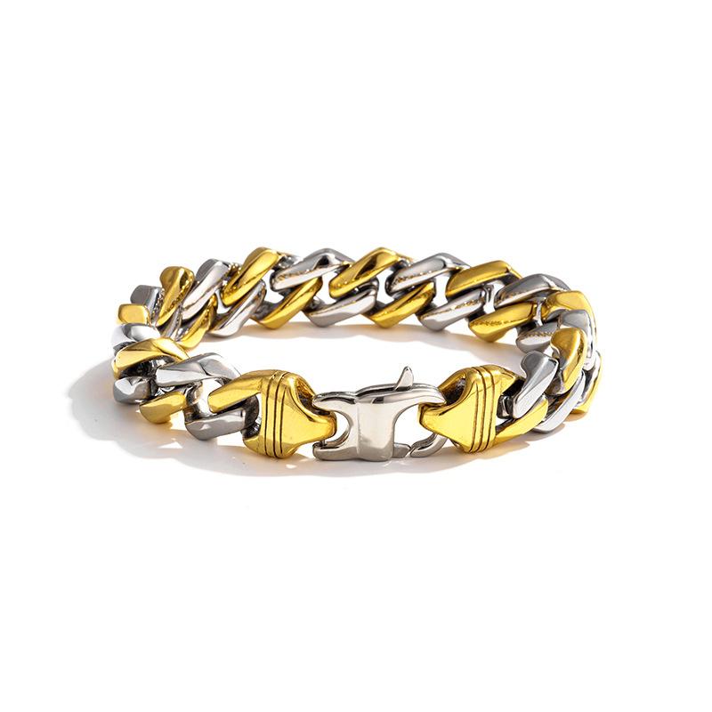 New Titanium Steel Color Matching Fine Polishing Cuban Bracelet 316 Stainless Steel Vacuum Plating Bracelet Chain width 12mm*21cm