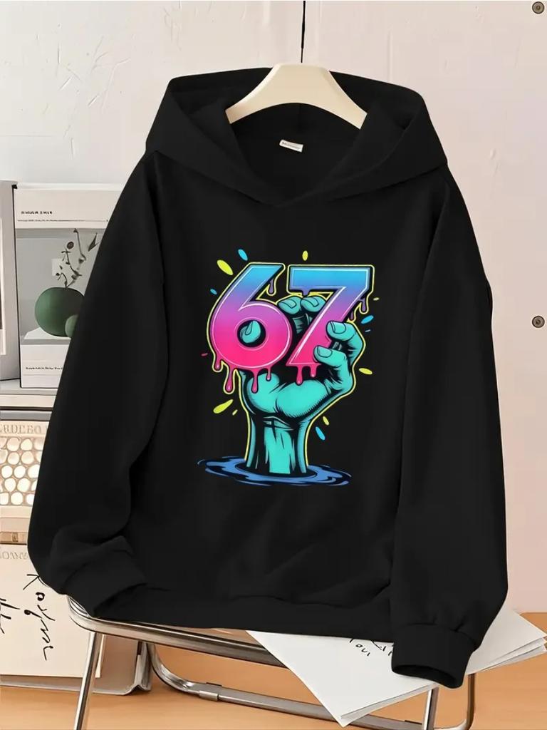 Boys' Christmas GiftChildren Hoodie Cartoon Print Six Seven Bruh 67 Casual Long Sleeve Hooded Sweatshirt Spring & Fall Pullover