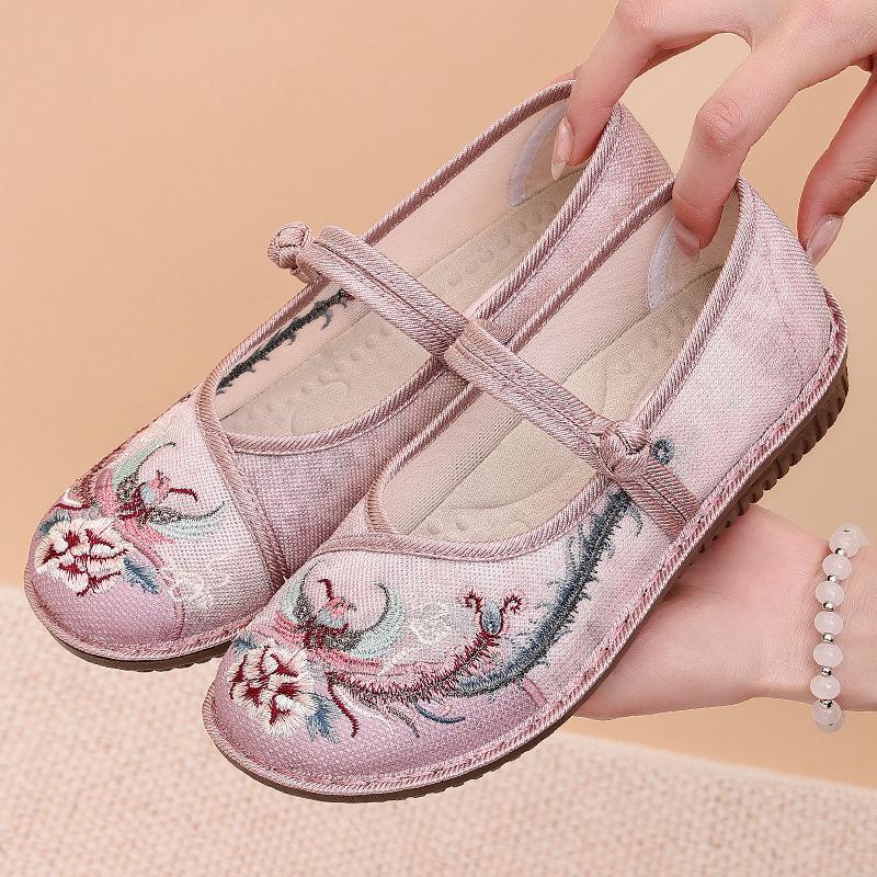 Summer New Breathable Women's Versatile Soft Sole Comfortable Fly Weaving Comfortable Ethnic Style Embroidered Shoes Casual Shoes