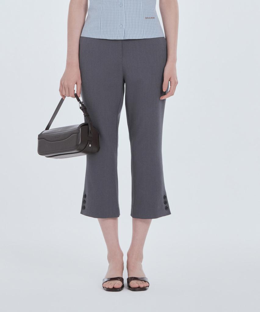 Mausolleum Emma Side Slit Button Capri Pants - Gray