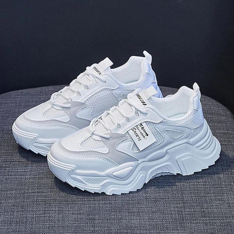 New Women Breathable Air Mesh Sneakers Spring Autumn Thick-soled Casual Sport Running Shoes Girl Student Athletic Shoes