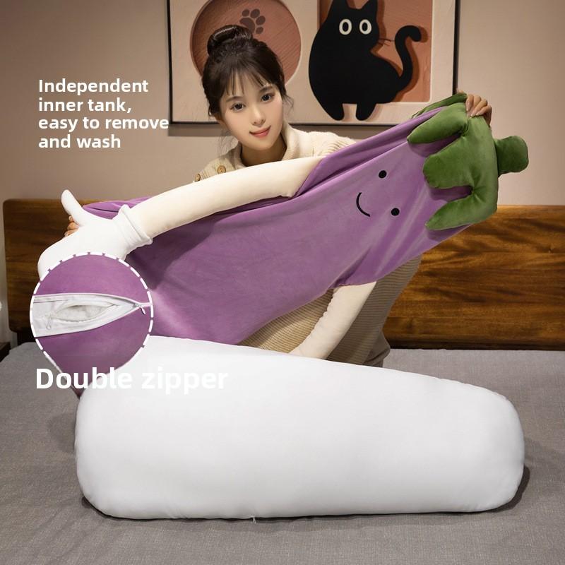 Plush Eggplant Long Pillow With Removable Inner Cushion For Side Sleepers And Pregnant Women