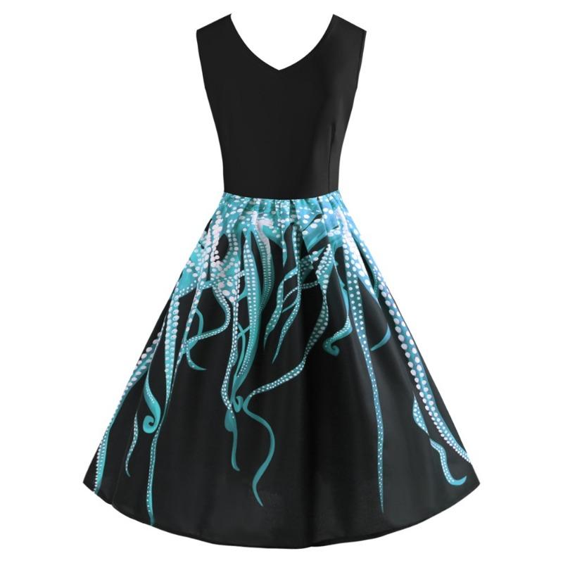 Hot Sale V-Neck Vest Positioning Printing Contrast Color Swing Skirt