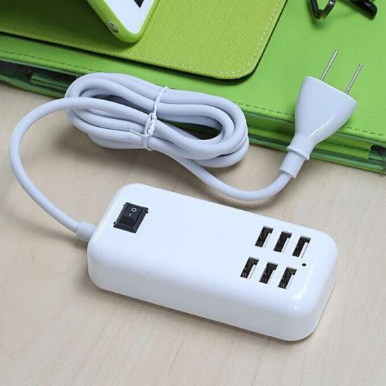 Portable 6 USB Port Hub Phone Charging Station Power Strip with On/Off Switch