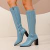 Patent Leather Block Heel High Boots Fall  New Square Toe Spliced Side Zip Soft Slip Single