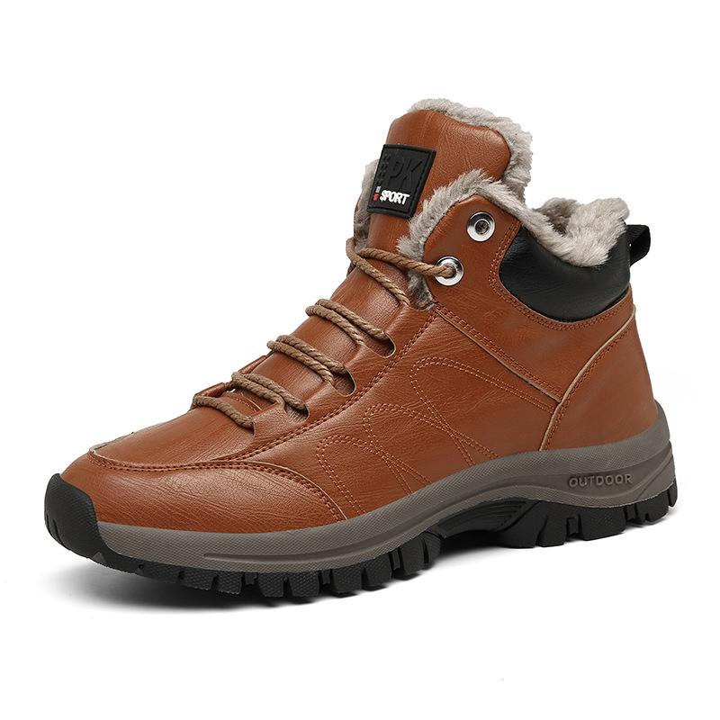 Mens Leather Winter Warm Snow Boots High Top Faux Fur Lining Waterproof Ankle Boots Non-Slip Outdoor Shoes Zipper Hiking Hiking Sports Boots