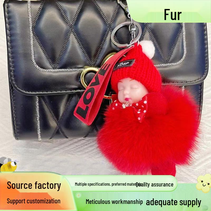 Exquisite Handmade Plush Sleeping Doll Pendant with Faux Mink Fur, Perfect as a Backpack Accessory