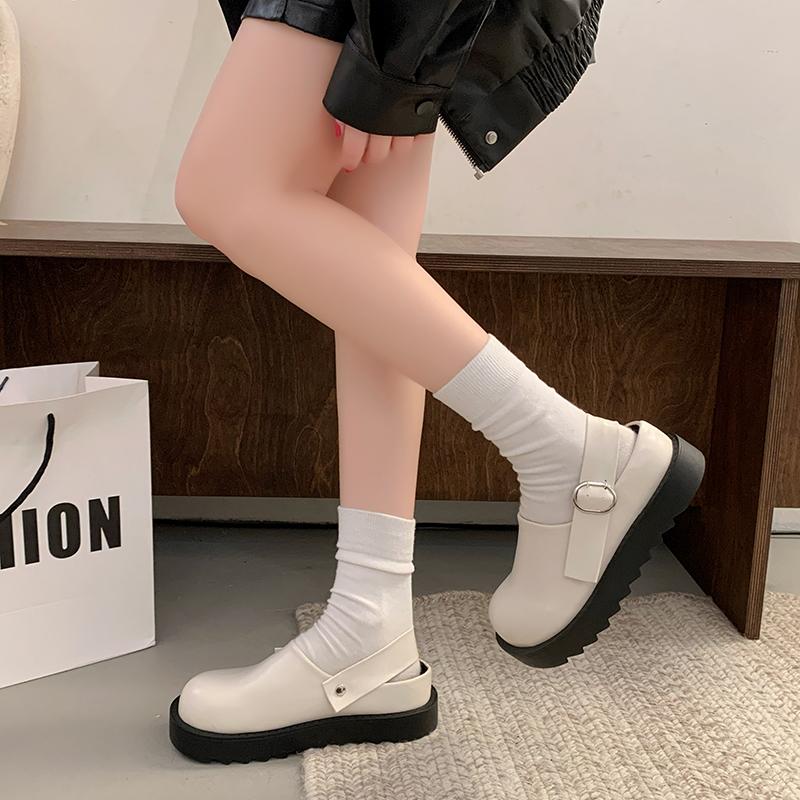 Women's Fashion Slippers Platform Sole Cover Toe Half Slippers Outdoor Fashion All-match One Kick Spring and Autumn Single Shoes