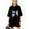 Oversized T Shirt Black The Dream Started Chasing Me Graphic Print With Silhouette And Text Casual Streetwear For Women