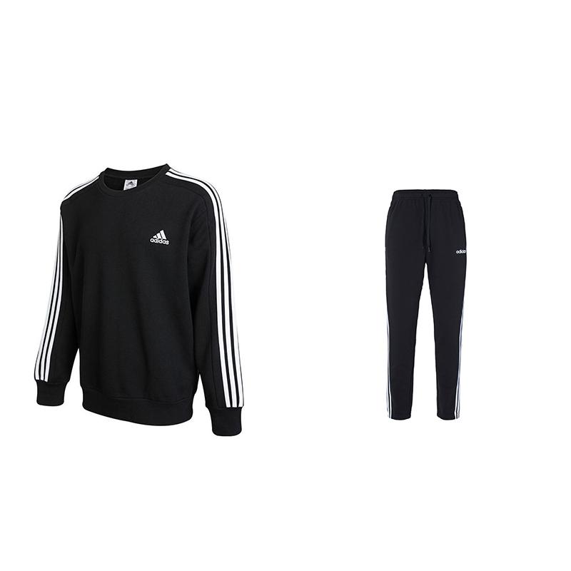 

Adidas Essentials вышитый логотип в полоску винтажный топ с длинными рукавами удобные брюки со средней талией на шнурке комплект свитшот унисекс комплекты IC9317+DQ3093 L