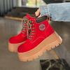Leather thick-soled heightening short boots rhubarb boots women's 2025 autumn new versatile Internet celebrity explosion strap Martin boots