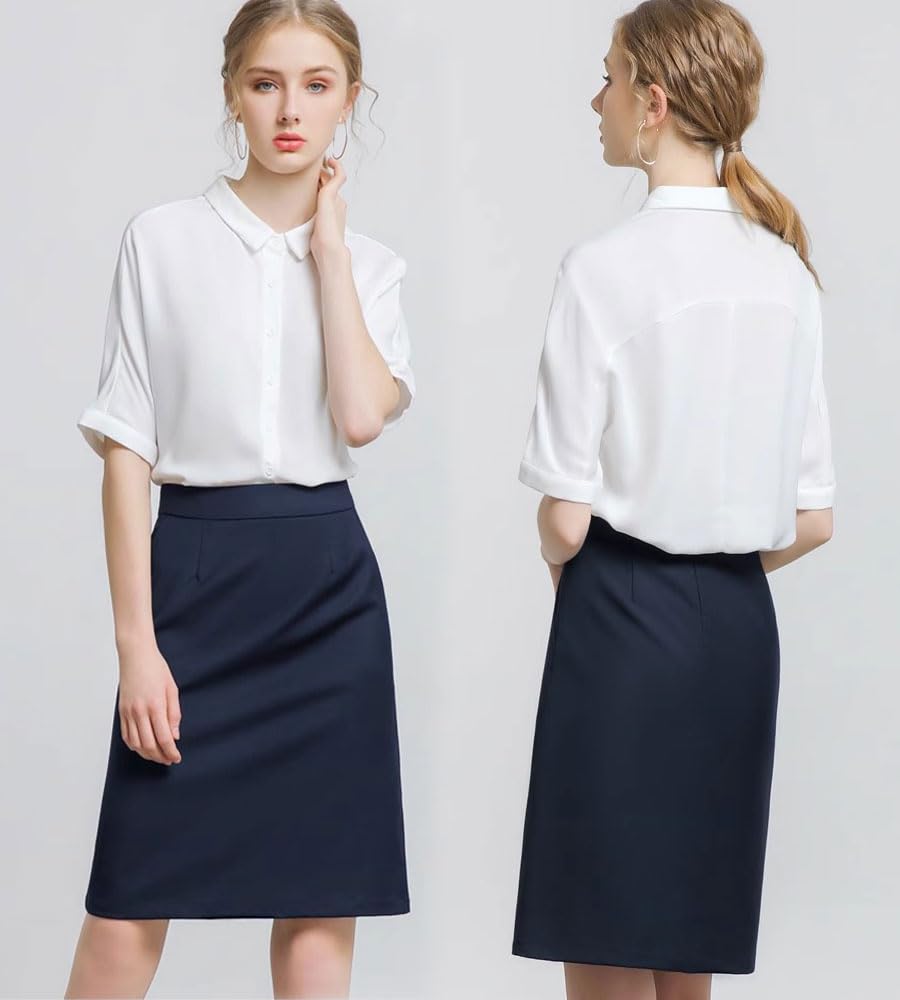 Blouse Shirt Short Sleeve Tops Dress Shirt White Chiffon Blouse Office Formal Spring Summer Sleeve Dolman Collared Shirt Blouse No Icon Not Loose Fit