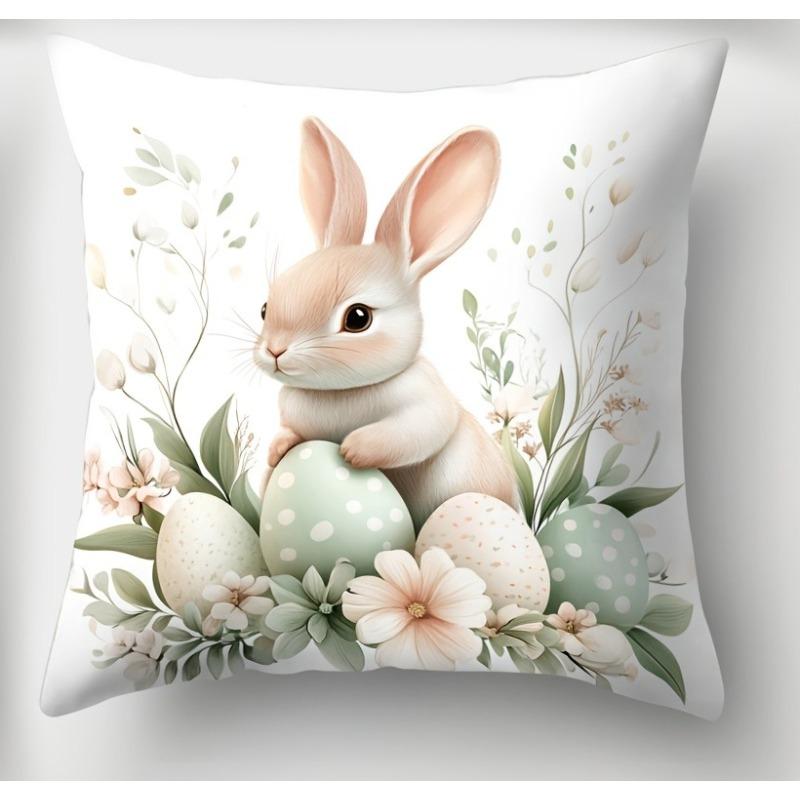 Easter Bunny Pillow Covers Decorate Polyester 100% Zipper Closure Printed Cushion Cases for Home & Office Decor Pillowcase