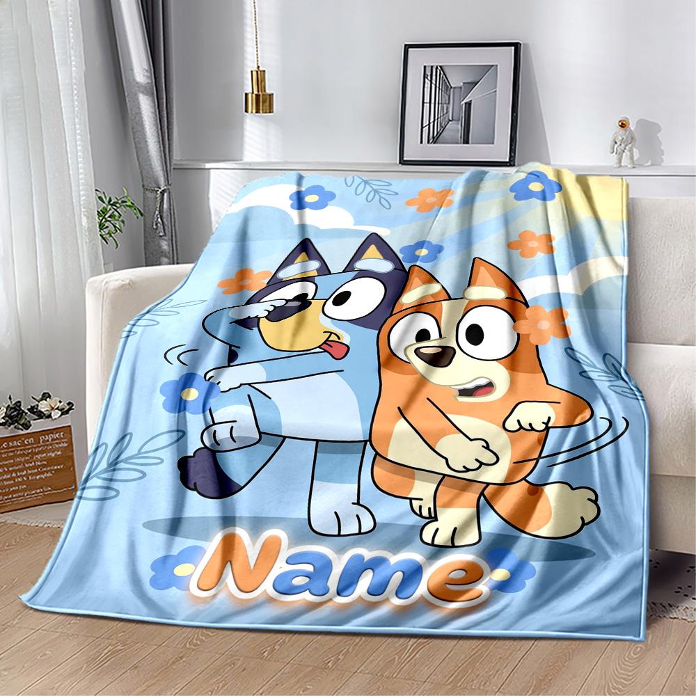 Bluey Family Adventure Customize Text Blanket Throw Customizable Blanket Soft Warm Cozy for Bed Office Bedding Seaside Ideal for All Seasons