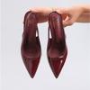 Sandals Women Summer Women's High Heels Metal Belt Buckle Decorative Burgundy Sexy Pointed Kitten and Fashion Banquet Sandals