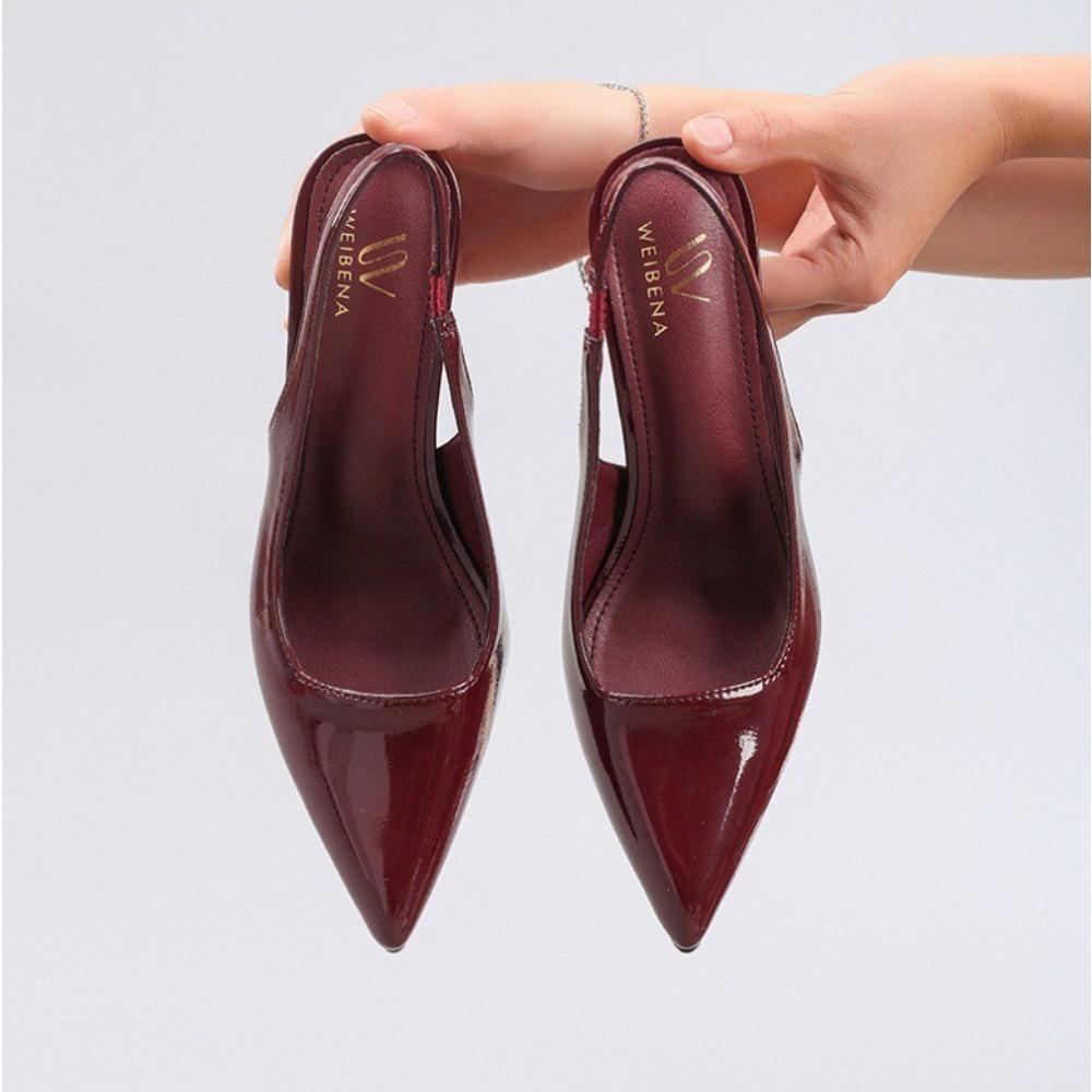 Sandals Women Summer Women's High Heels Metal Belt Buckle Decorative Burgundy Sexy Pointed Kitten and Fashion Banquet Sandals