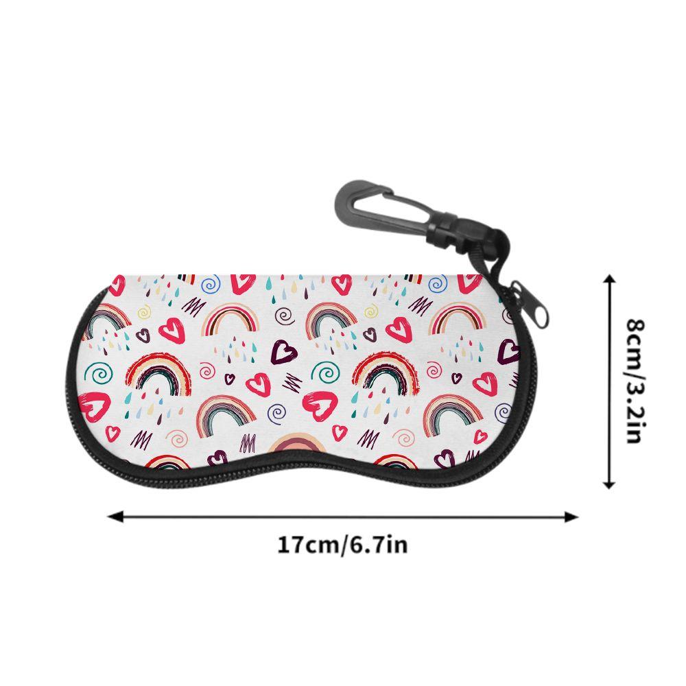Boho Rainbow Heart Pattern Soft Sunglasses Case, Lightweight Portable Fabric Eyewear Pouch, Protective Glasses Bag for Travel Daily Use