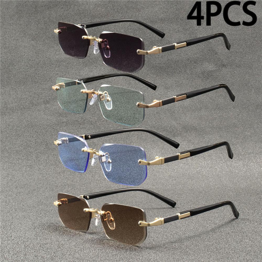 4PCS Rimless Sunglasses Rectangle Fashion Popular Women Men Shades Small Square Sun Glasses  For Female male Summer Traveling