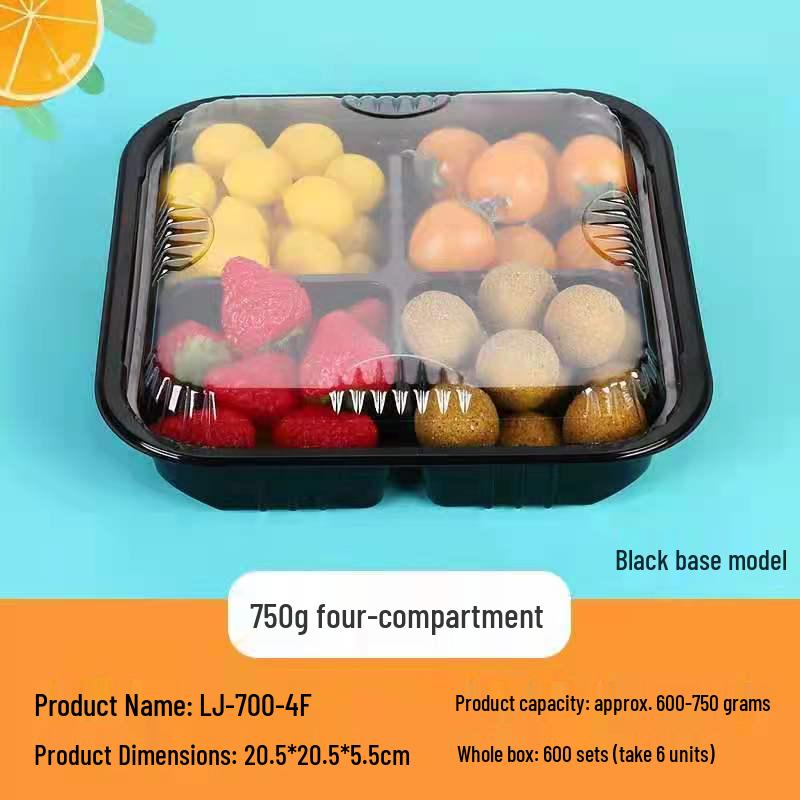 Transparente runde Einweg-Salatschale mit dreigeteilter Obstschale