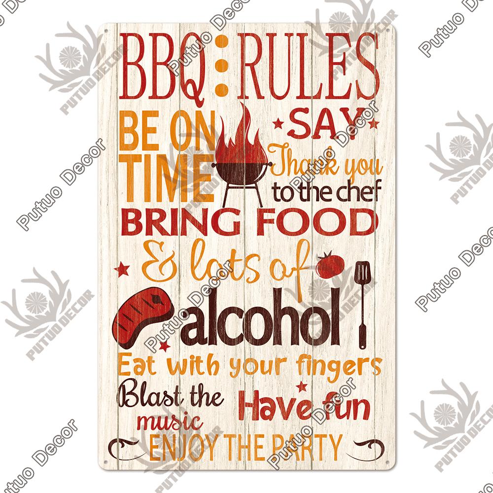 Putuo Decor BBQ Metal Sign Tin Plaque Vintage Metal Signs Iron Painting for Barbecue Bar Pub Kitchen Party Zone Wall Decor