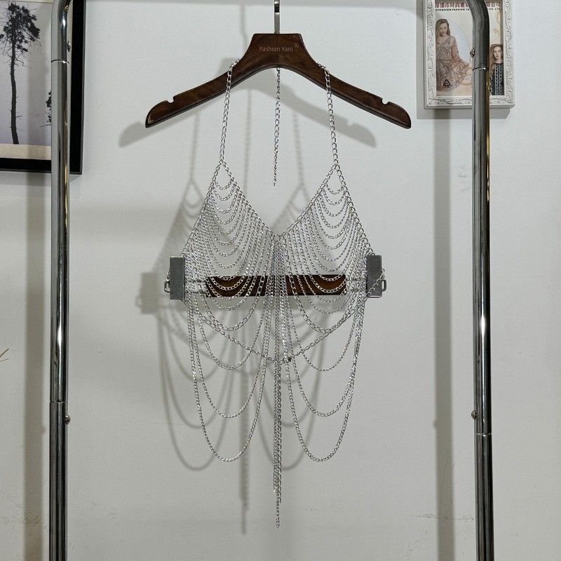 

Fashion Yanni Fashion Sexy Cutout Metal Iron Chain Silm Sexy Sling Tops Halter Backless Outdoor Fashion Silver L17-1 All yards