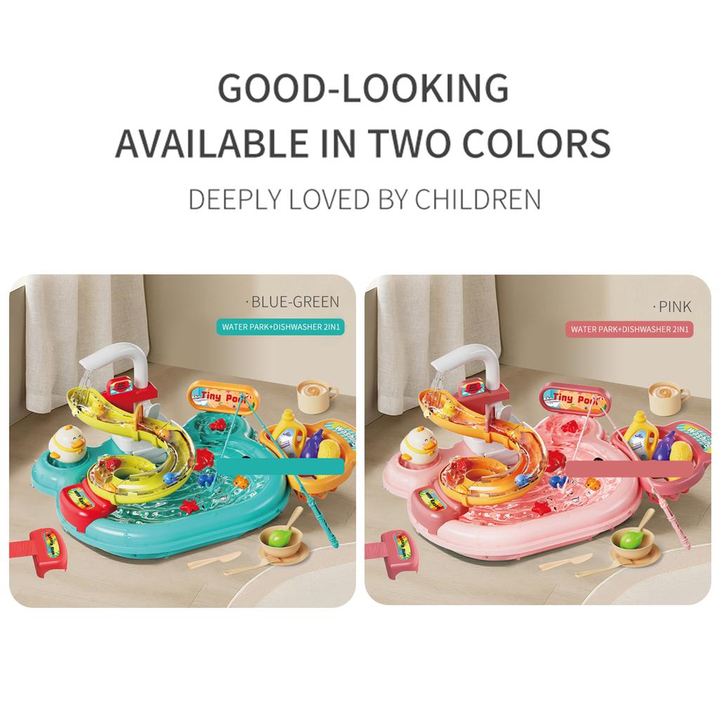 Lavello giocattolo multifunzione per bambini piccoli 2 in 1, giocattoli da cucina, lavastoviglie elettrica con acqua corrente, finta