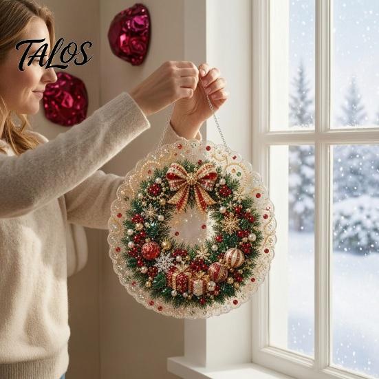 Outdoor Christmas Tree Decor Faux Pearl Art Kit, DIY Rhinestone Gem Painting Craft, Santa Festive Home Items Stocking Elk Pattern Hanging Suncatcher