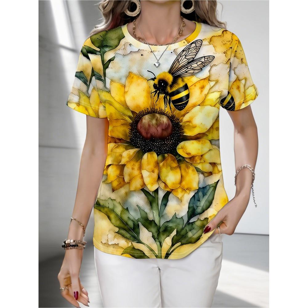 Summer Colorful Creative 3D Pattern T-shirt Fashionable Comfortable Oversized Breathable Leisure Versatile Women's Round Neck Short Sleeved T-shirt