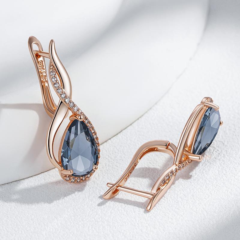 Kinel Shiny Grey Natural Zircon Dangle Earrings for Women Fashion 585 Rose Gold Color High Quality Daily Fine Vintage Jewelry