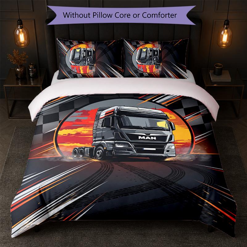 Man Truck Print 3Pcs Bedding Set Duvet Cover With Two Pillowcases Soft Bed Linen For Household Bedroom