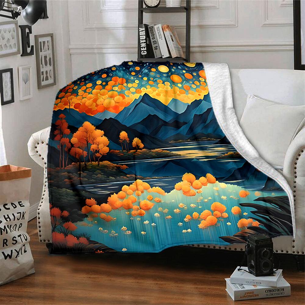 1pc Autumnal Fantasy Lightweight Flannel Blanket, Comfortable and Warm Blanket, for Office and Camping Sofa Bed, Livingroom081