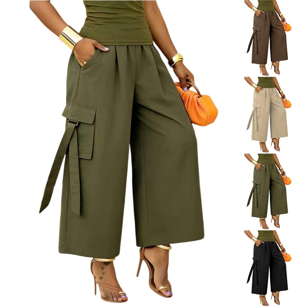Women's Fashion Color Elastic High Waist Wide Leg Loose Casual Pants